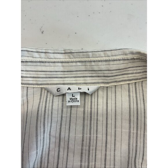Cabi Gray Striped Button Down Top Size L Office Career Classic Long Sleeve - Picture 3 of 9